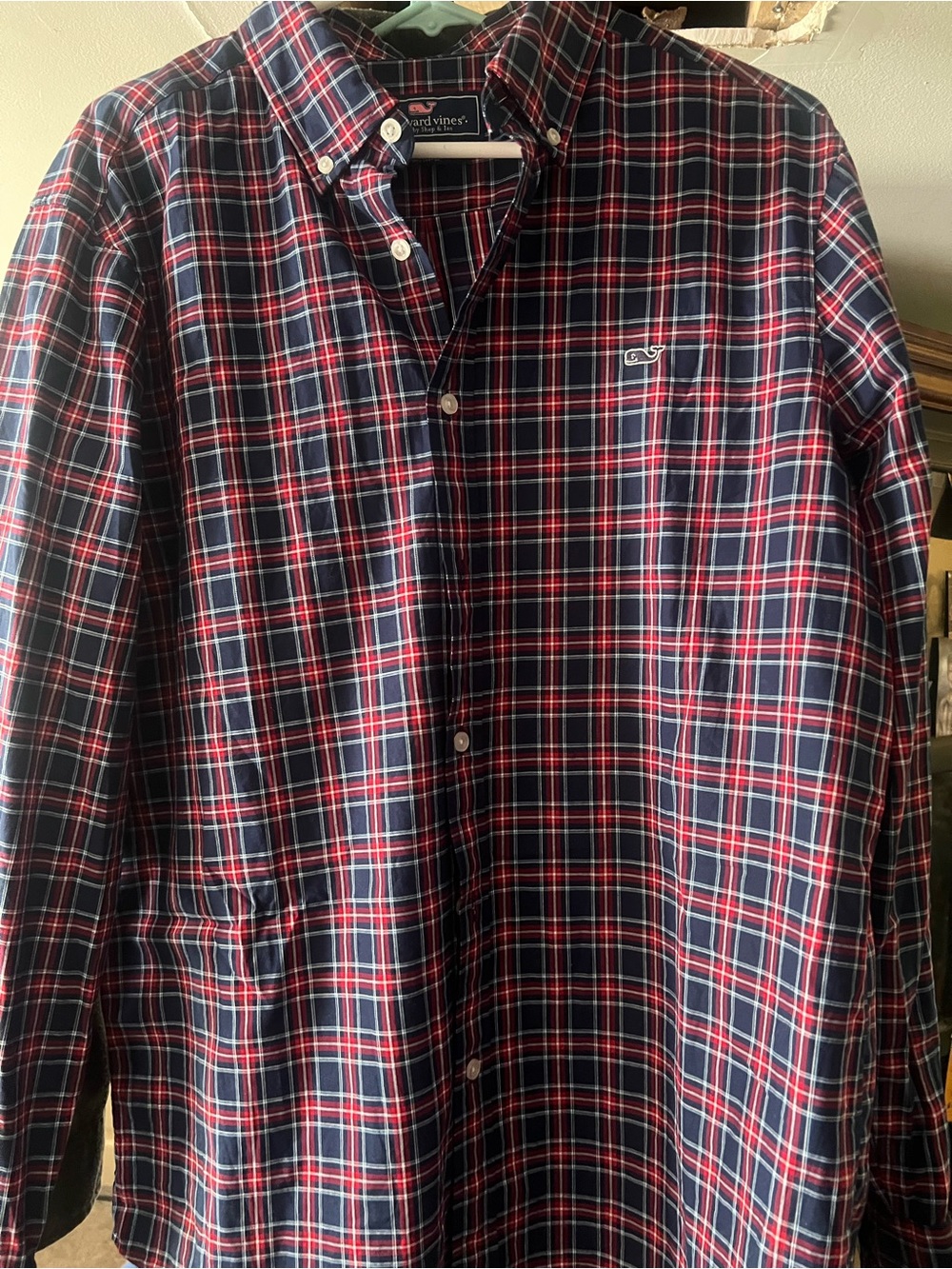 Vineyard Vines Mens Shirt Large Blue Plaid Classic Fit Whale Preppy